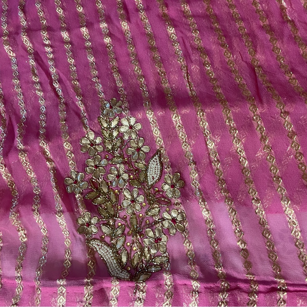 Pink and Gold Floral Embroidered georgette saree with blouse